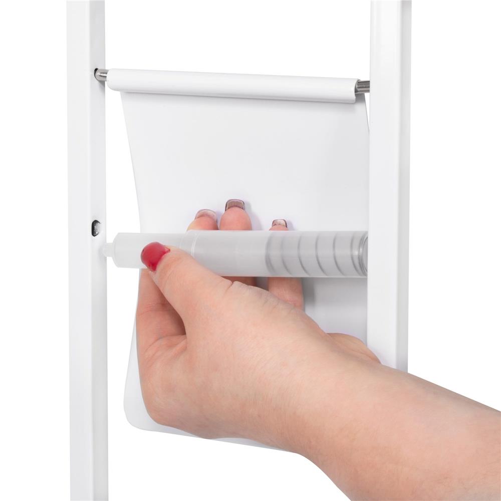 Stand cu perie WC si suport hartie igienica, metal si bambus, 74cm, alb