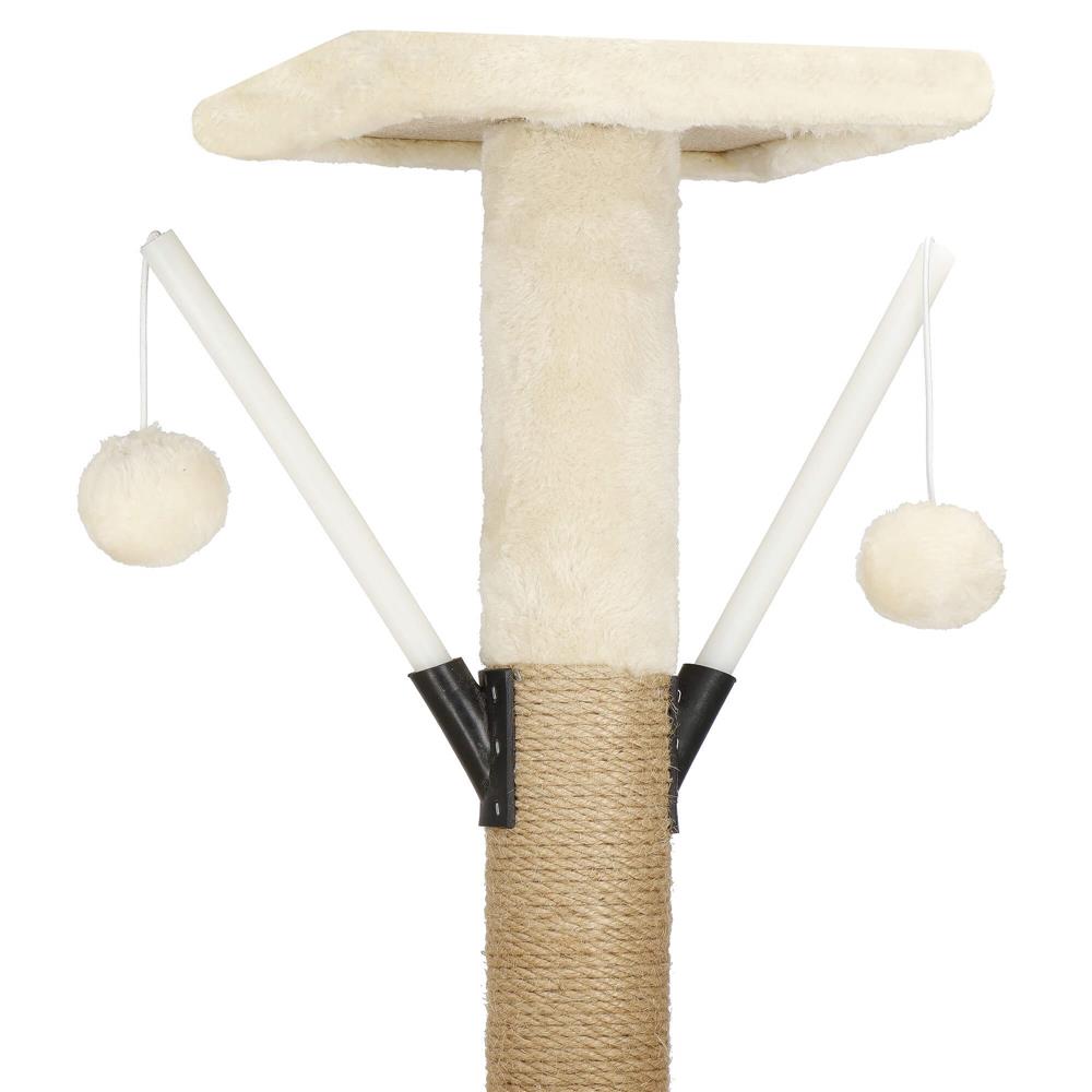 Ansamblu de joaca pentru pisici, cu loc pentru zgariat, ascuns, culcus, mingi, 136cm, crem
