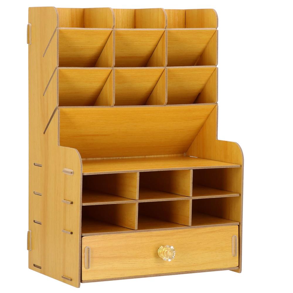Organizator pentru birou, din lemn, cu 15 compartimente si sertar