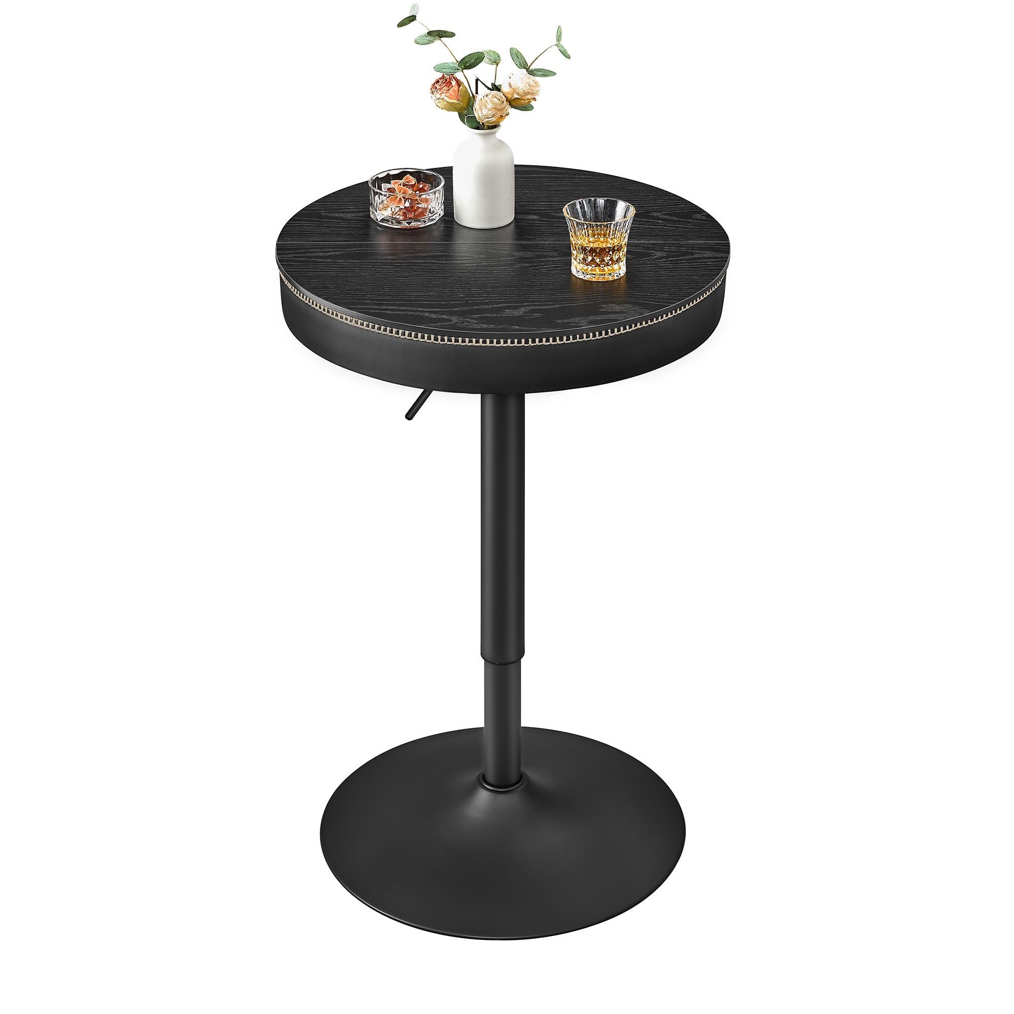 VASAGLE Masa de bar neagra, 59x59x(83-105) cm – inaltime reglabila, compartiment de depozitare