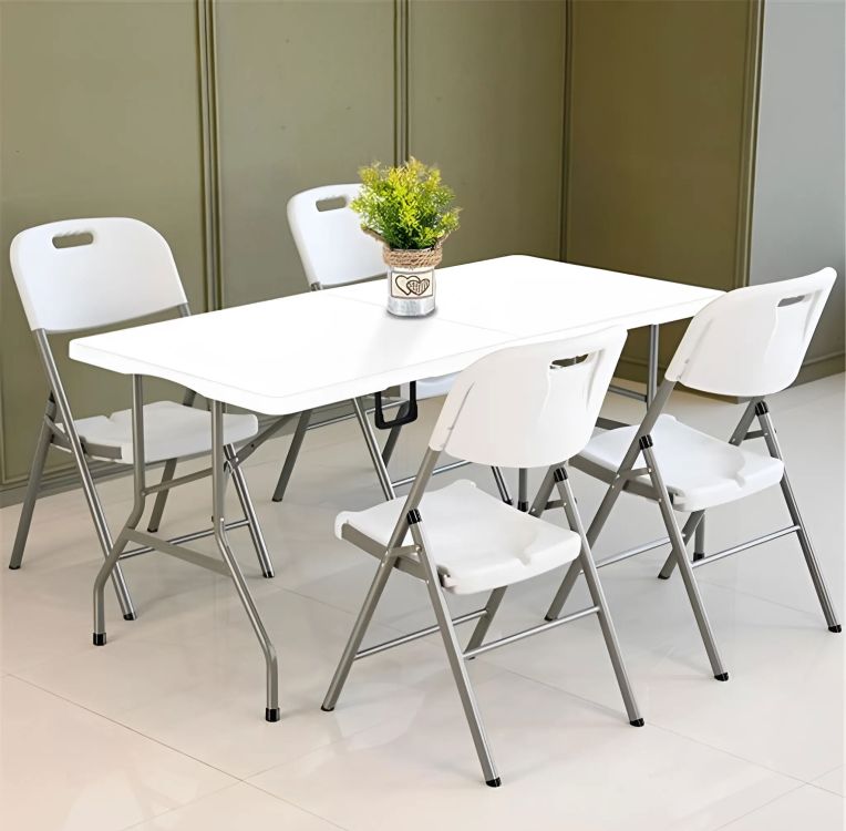 Set 2 scaune pliante 44x58x83 cm, structura metal si sezut HDPE, pliabile si usoare, alb