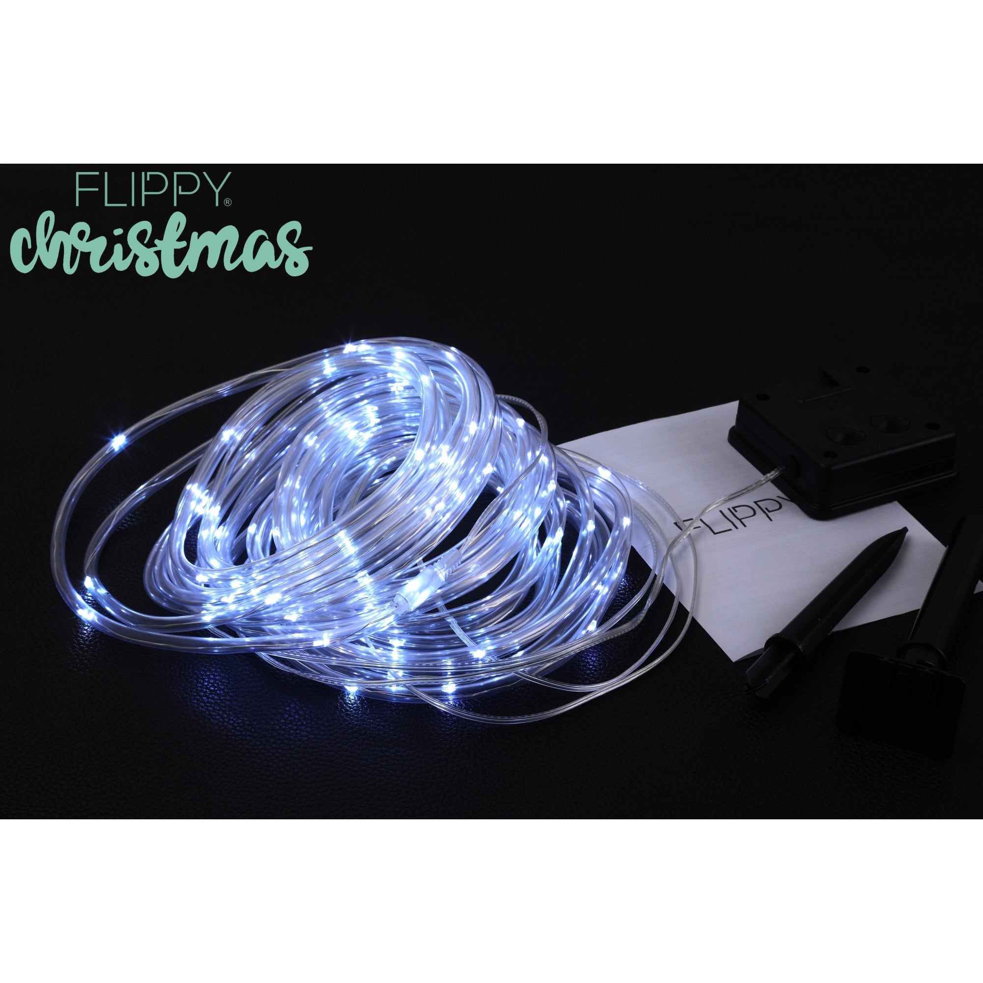 Instalatie luminoasa de Craciun tip furtun luminos, 100 LED-uri, 12 metri lungime, 8 programe, 2 metri prelungitor, sarma din cupru, incarcare solara, alb rece