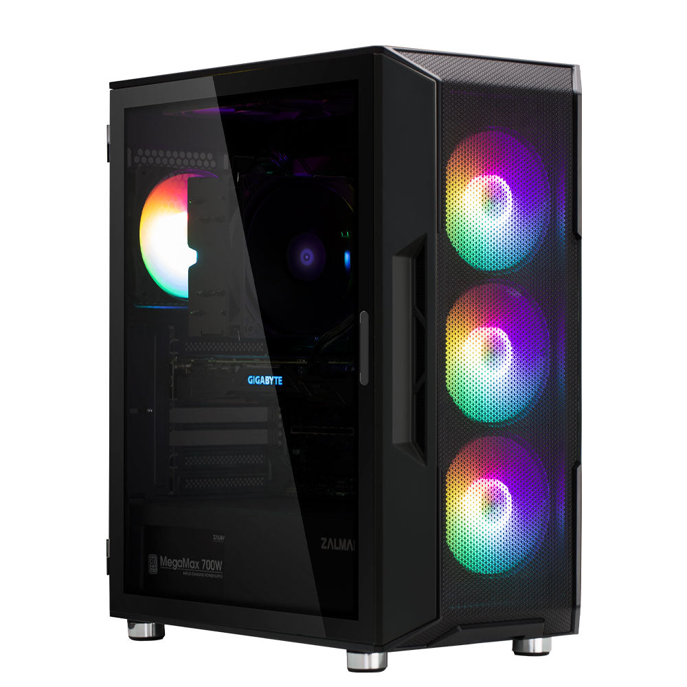 CARCASA Zalman "i3 Neo TG", middle tower, gaming, fara sursa, suporta 8xfan, 4xfan inclus, PSU shroud, USB 3.1 gen1 x 2, USB 2.0 x 1, audio+mic, 7 sloturi expansiune, negru, "i3 NEO TG Black"