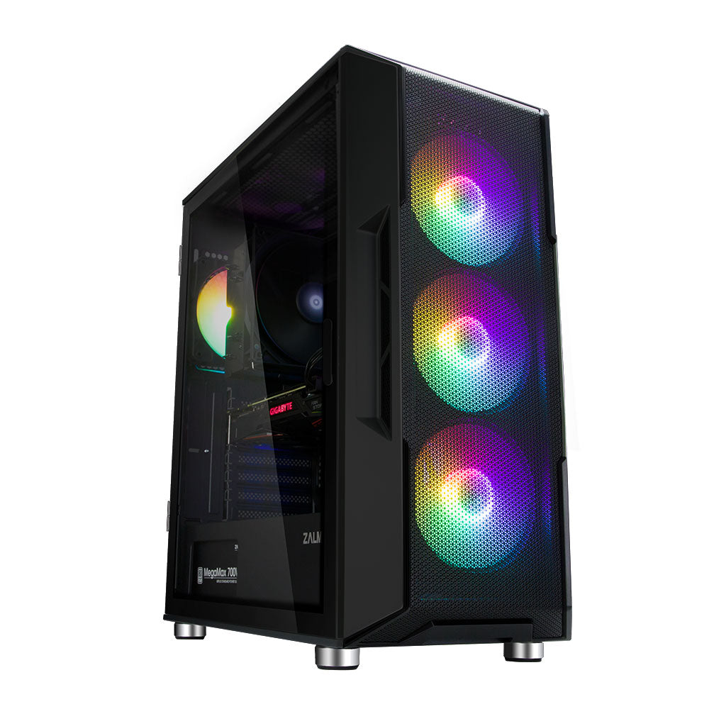 CARCASA Zalman "i3 Neo TG", middle tower, gaming, fara sursa, suporta 8xfan, 4xfan inclus, PSU shroud, USB 3.1 gen1 x 2, USB 2.0 x 1, audio+mic, 7 sloturi expansiune, negru, "i3 NEO TG Black"