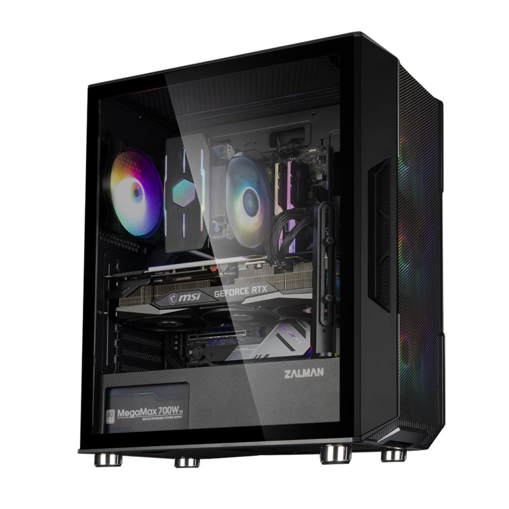 CARCASA Zalman "i3 Neo TG", middle tower, gaming, fara sursa, suporta 8xfan, 4xfan inclus, PSU shroud, USB 3.1 gen1 x 2, USB 2.0 x 1, audio+mic, 7 sloturi expansiune, negru, "i3 NEO TG Black"