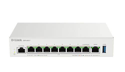 ROUTER D-Link wired 2.5 Gigabit, 1 x Gigabit WAN, 1 x 2.5G WAN/LAN, 7 x 2.5G LAN, 8 Port 802.3at PoE output, tehnologie VPN "DBR-600-P"