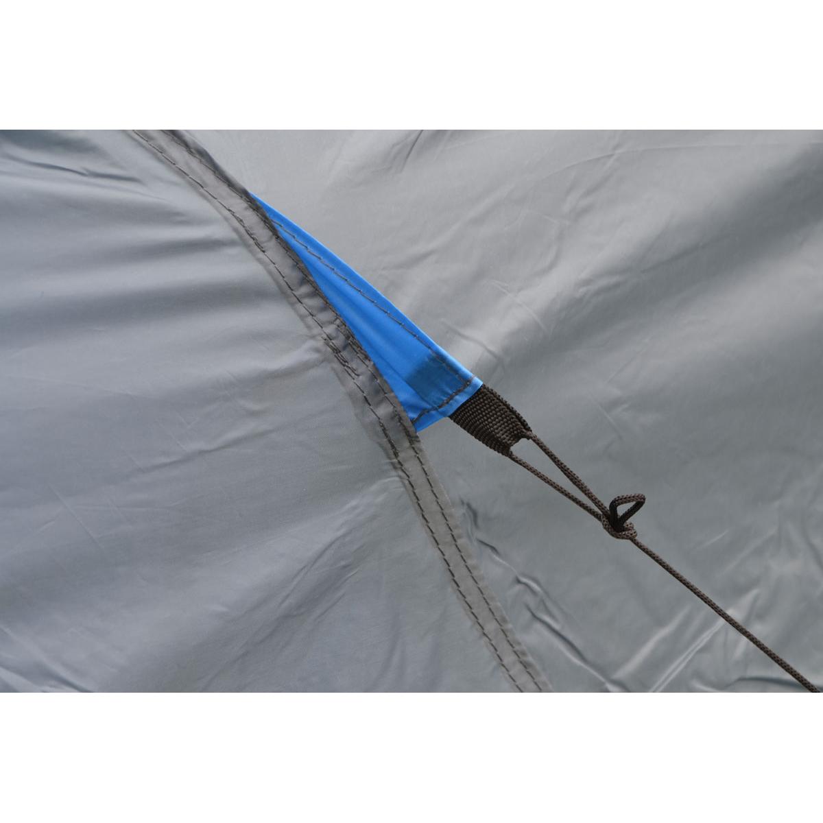 Cort camping 4 persoane cu antreu, impermeabil 3000 mm, 450x210x150 cm, negru si albastru