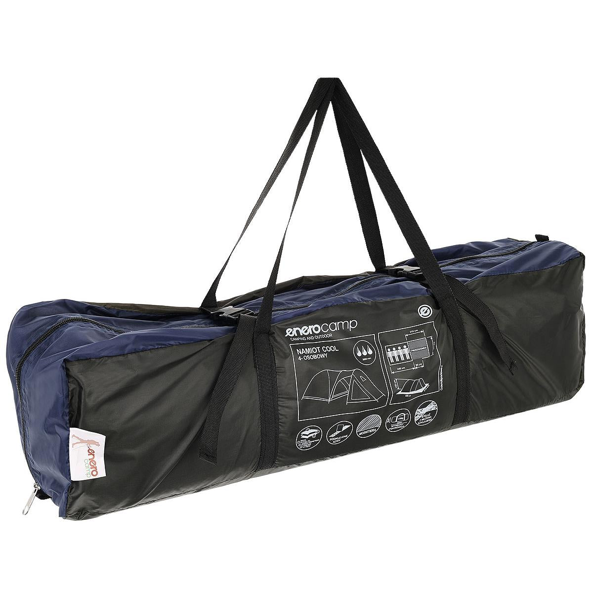 Cort camping 4 persoane cu antreu, impermeabil 3000 mm, 450x210x150 cm, negru si albastru