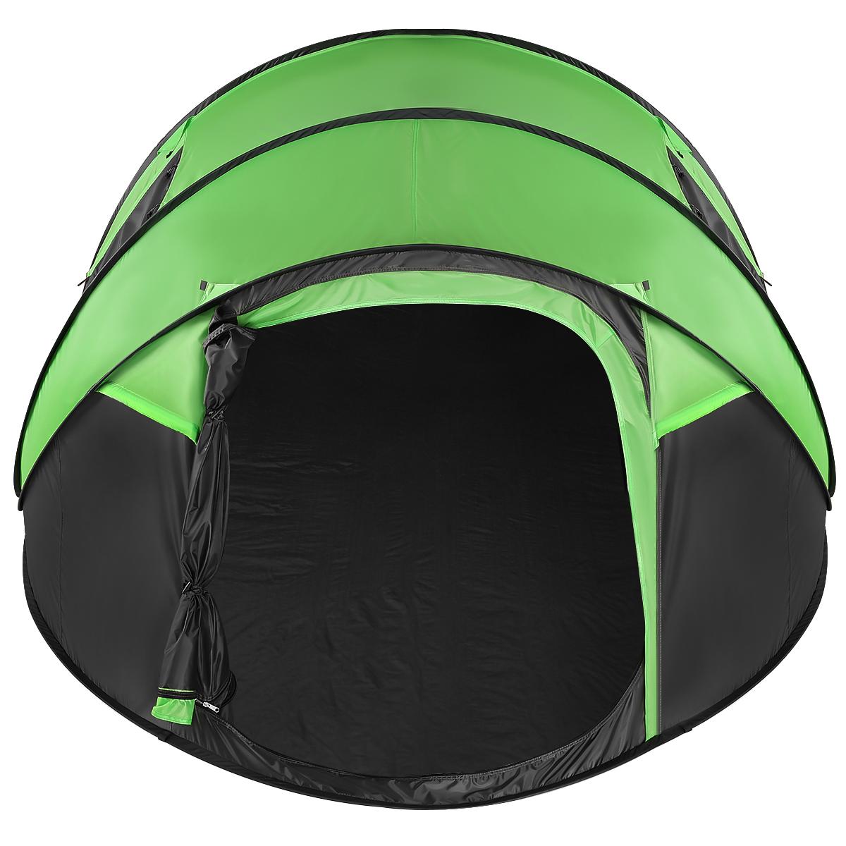 Cort autoexpandabil 4 persoane, 4 ferestre, 2 usi, impermeabil 1000 mm, 280x210x115 cm, verde-negru