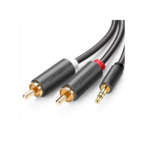 CABLU audio Ugreen, "AV102" stereo 3.5 mm jack (T) la 2 x RCA (T), 2m, conectori auriti, gri "10510" - 6957303815104