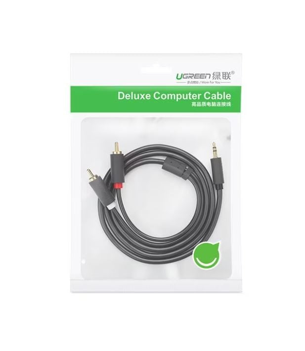 CABLU audio Ugreen, "AV102" stereo 3.5 mm jack (M) la 2 x RCA (T), 0.25m, conectori auriti, gri "10561" - 6957303815616