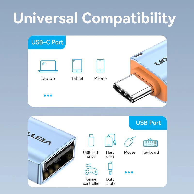 Adaptor USB Vention, OTG, USB-C (T) la USB 3.1 (M), 10Gbps, PVC, albastru, 