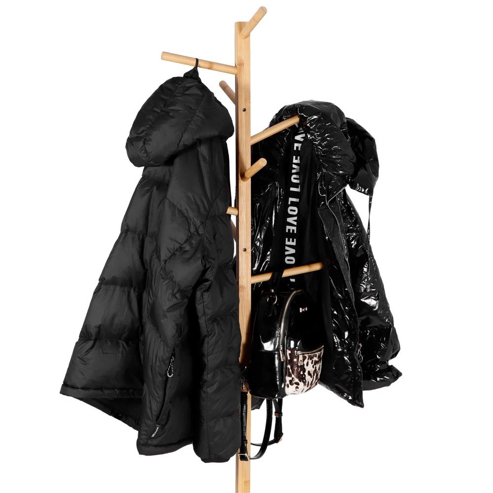 Cuier tip pom din bambus cu baza de granit, 8 agatatoare, 182cm, natur