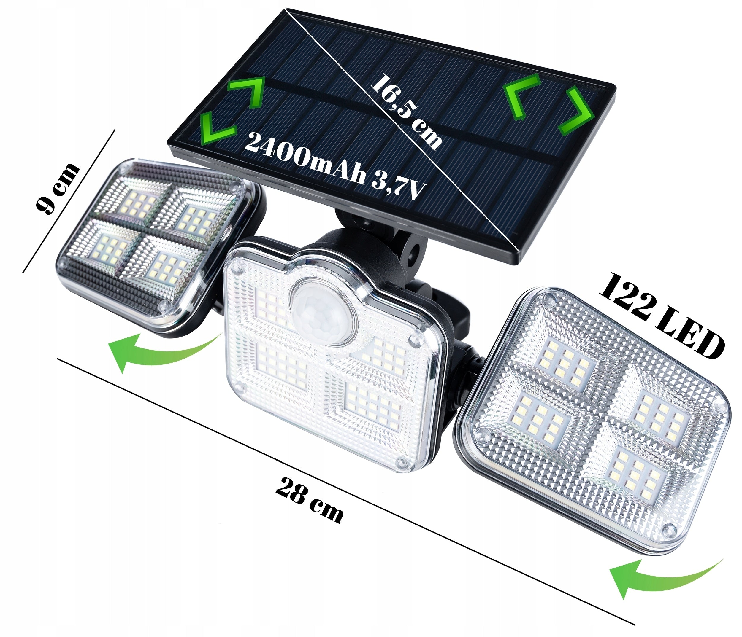 Proiector LED solar modular cu 3 lampi, senzor de miscare, 122LED-uri, cu telecomanda