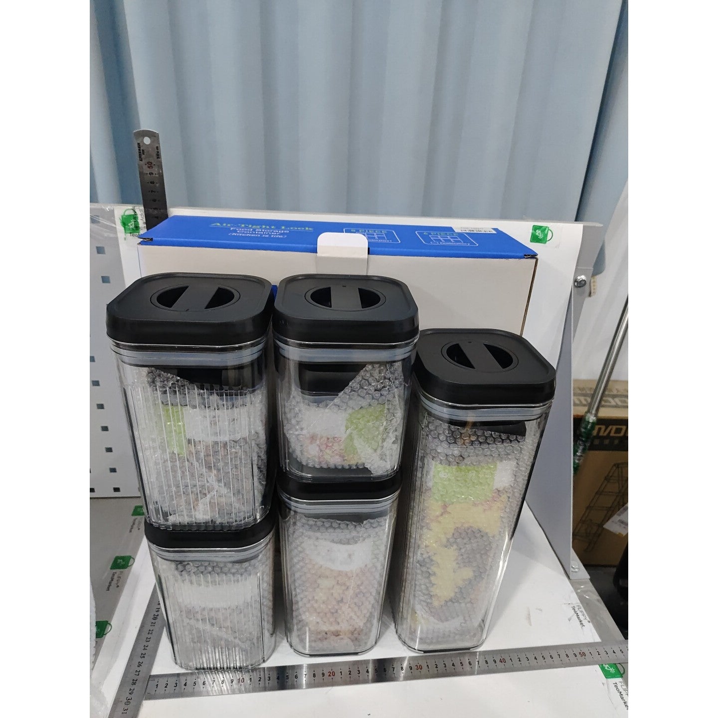 Cutii de Depozitare Alimente, Set din 10 Cutii de tip Container, Recipiente pentru Cereale in Bucatarie, Transparente cu Capac Negru