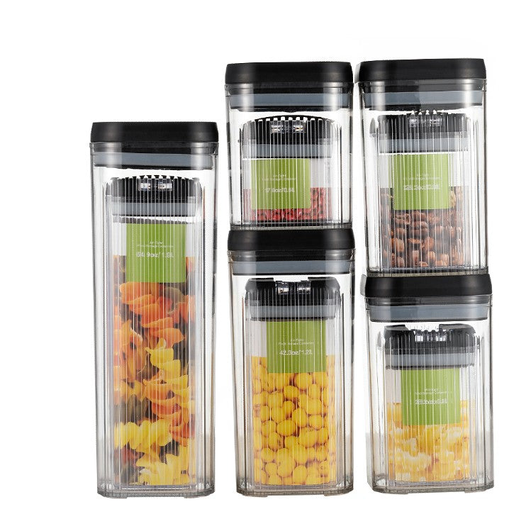 Cutii de Depozitare Alimente, Set din 10 Cutii de tip Container, Recipiente pentru Cereale in Bucatarie, Transparente cu Capac Negru