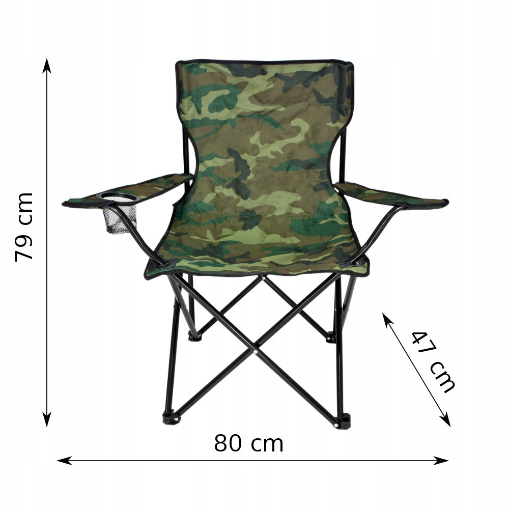 Scaun pliabil camping sau pescuit Sersimo, suport pahar, camuflaj