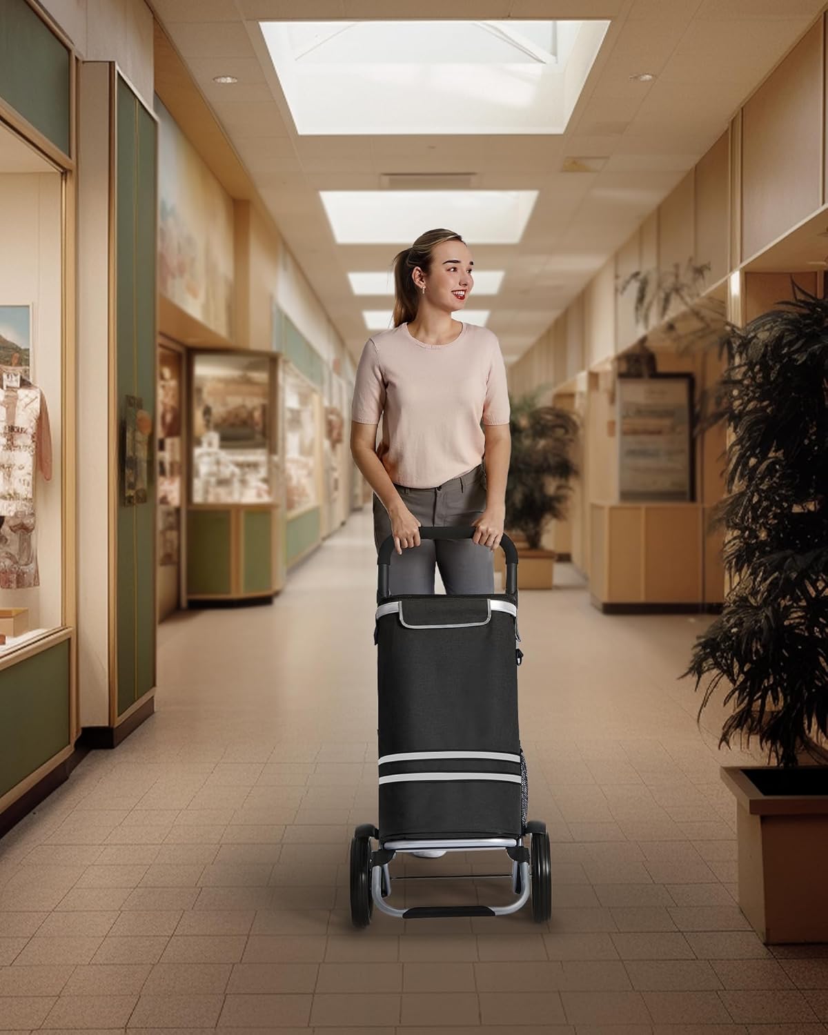 SONGMICS Carucior de cumparaturi piata, pliabil, compartiment frigorific, multifunctional, 44x35x100 cm, negru