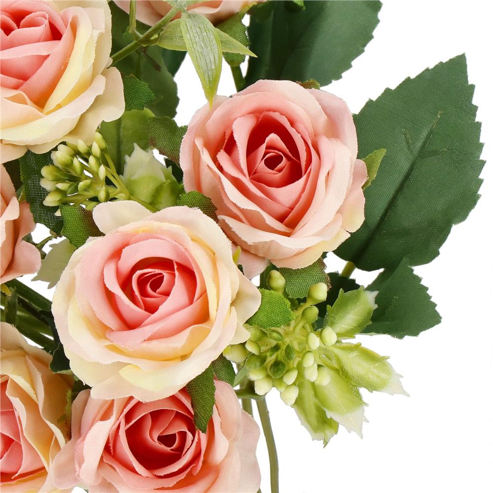 Buchet de flori artificiale din poliester, 10 fire trandafiri, 29cm, roz