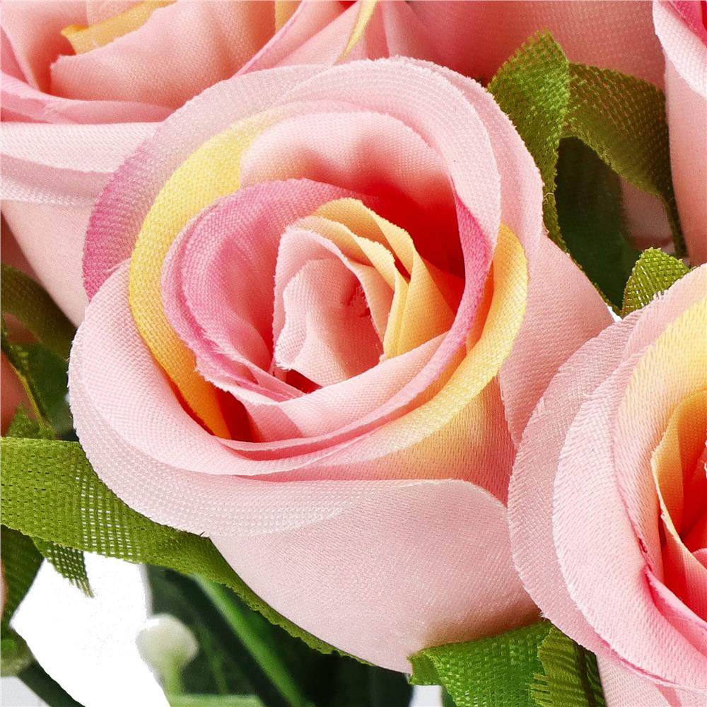 Buchet de flori artificiale din poliester, 12 fire trandafiri, 38cm, roz - 12