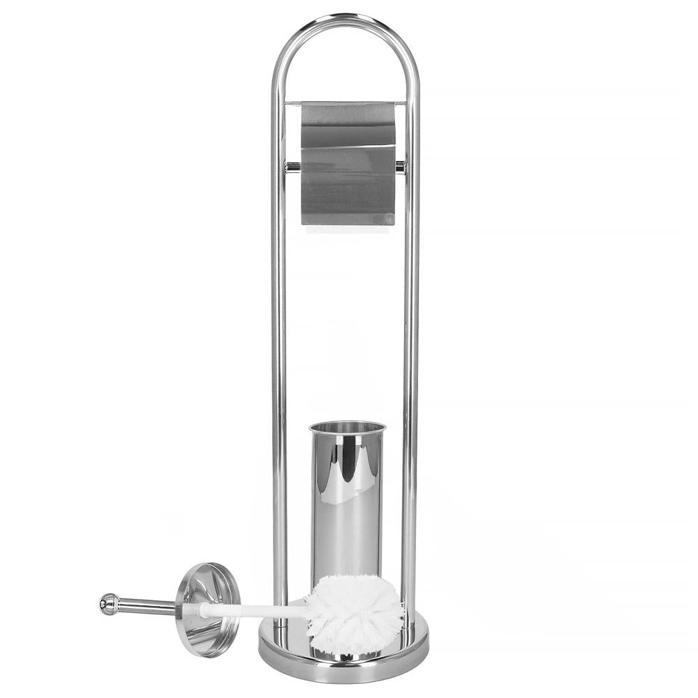 Stand cu perie WC si suport hartie igienica, inox, 80cm, argintiu cromat