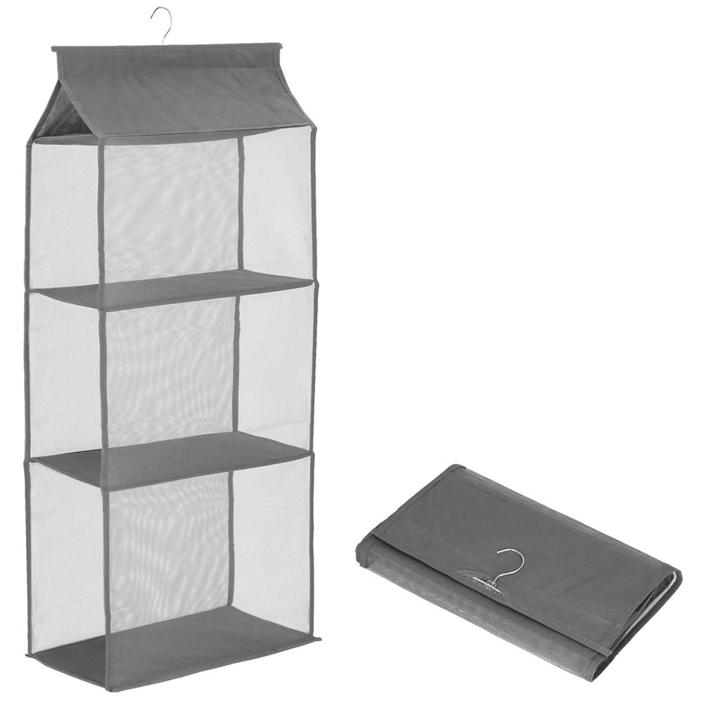 Organizator dulap posete Sersimo, 3 compartimente, textil, gri