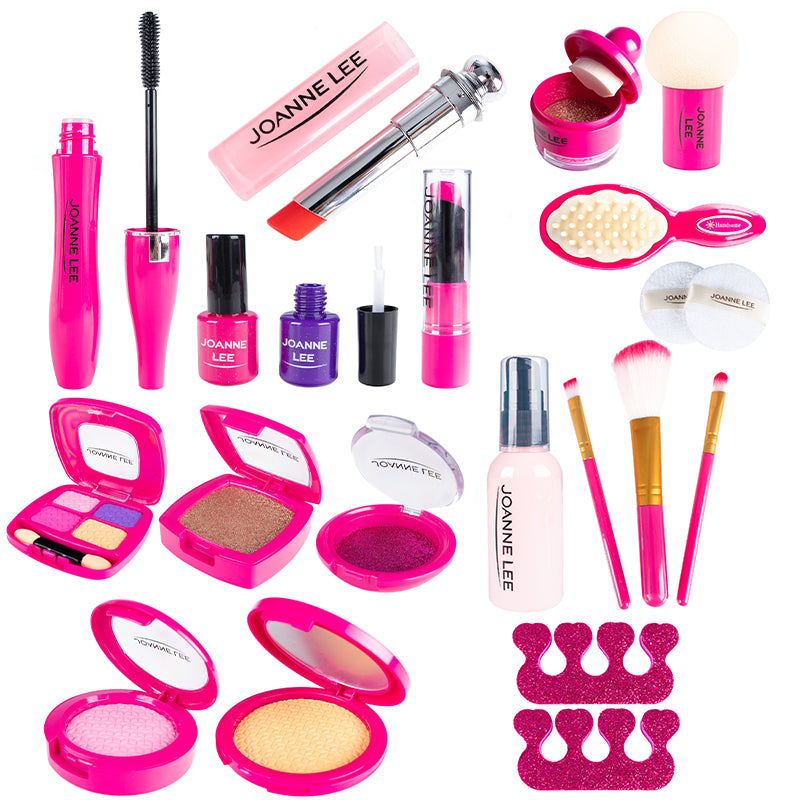 Trusa de machiaj pentru fetite, geanta cu 22 de accesorii cosmetice, fara lichide sau substante chimice, roz