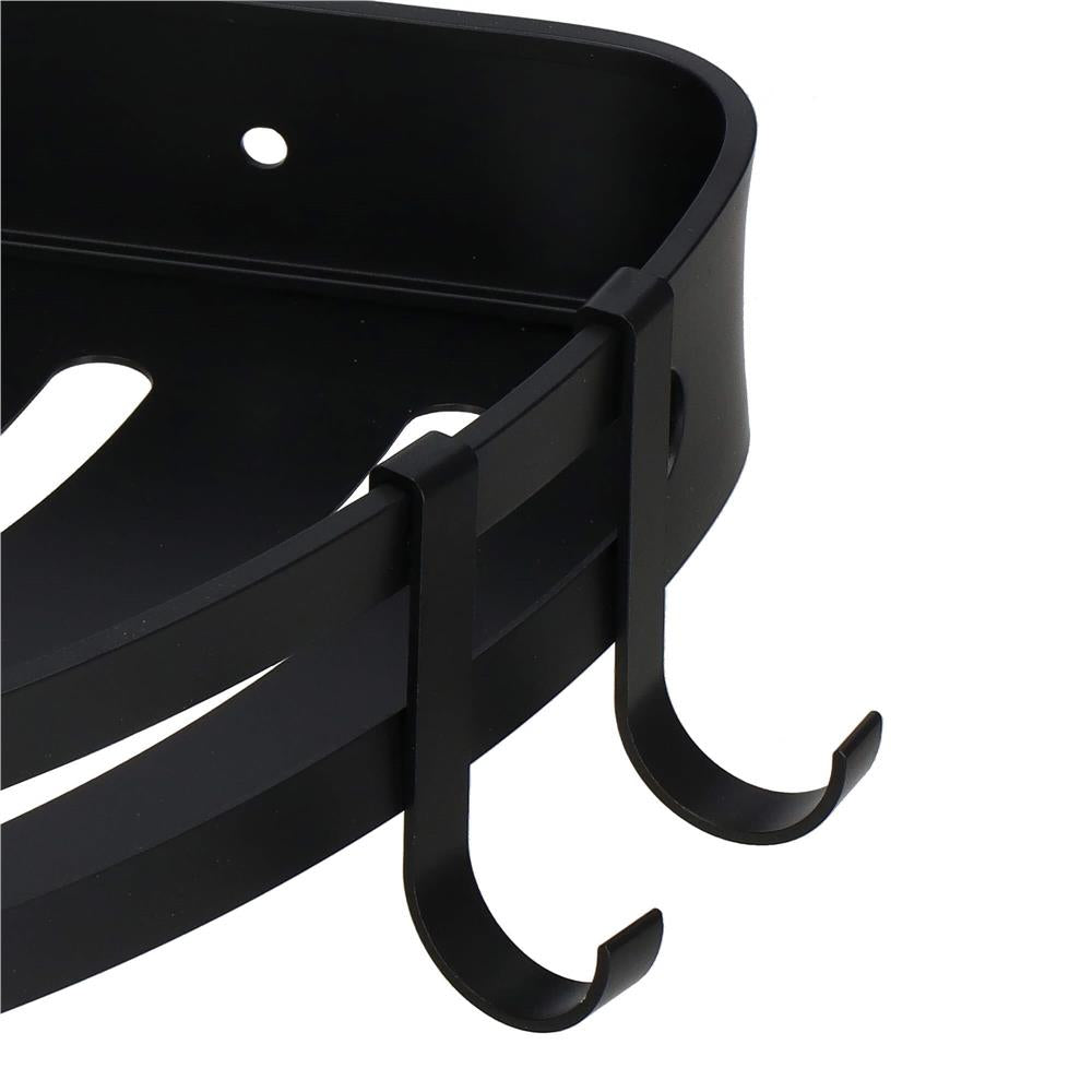 Set de 2 rafturi de baie pentru colt cu 2 sisteme instalare pe perete, aluminiu, 27x20x4cm, negru