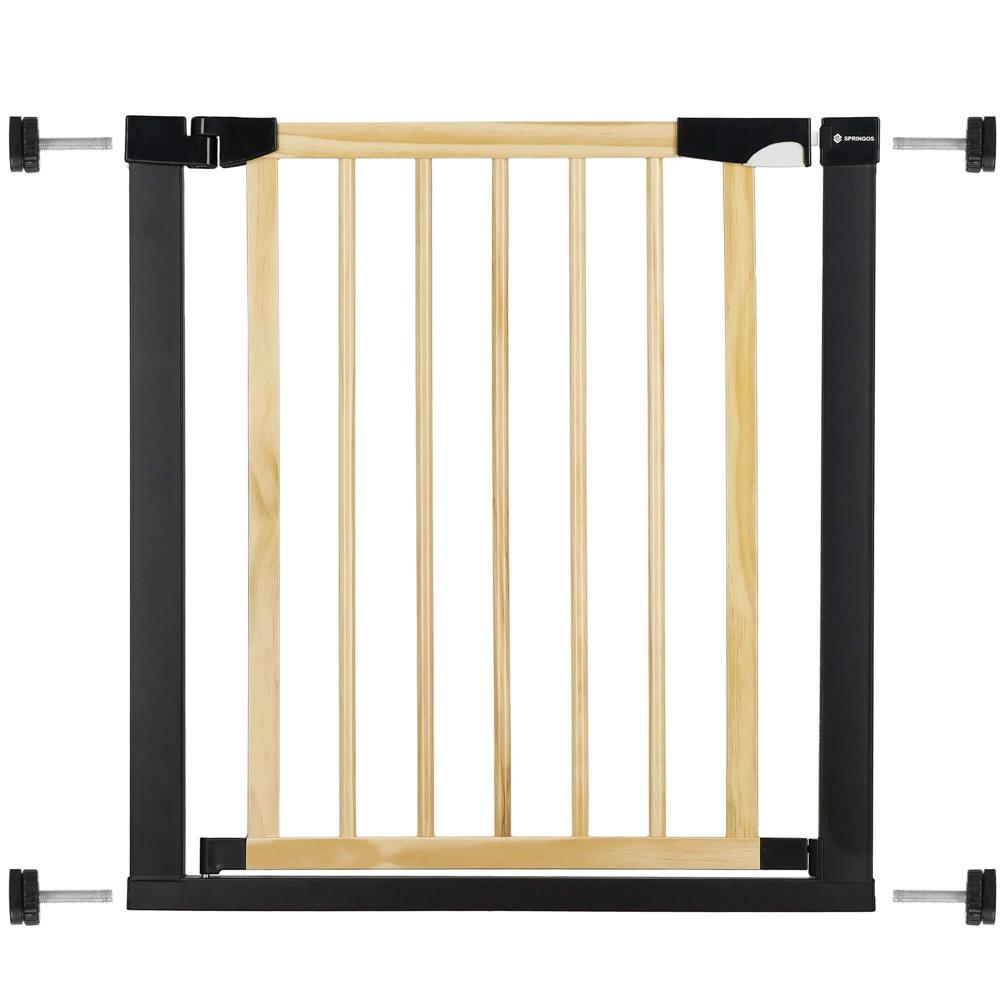 Poarta de siguranta Safety Gate pentru scari, ajustabila, din lemn cu structura otel, 82-89cm, negru maro