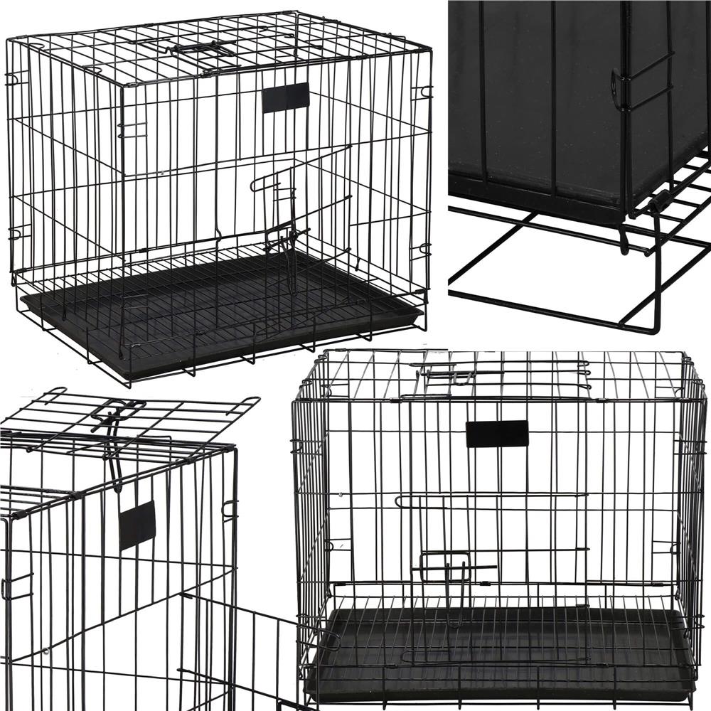 Cusca pentru animale, 2 usi, Pliabila din metal, L, Negru, 59x50x42 cm