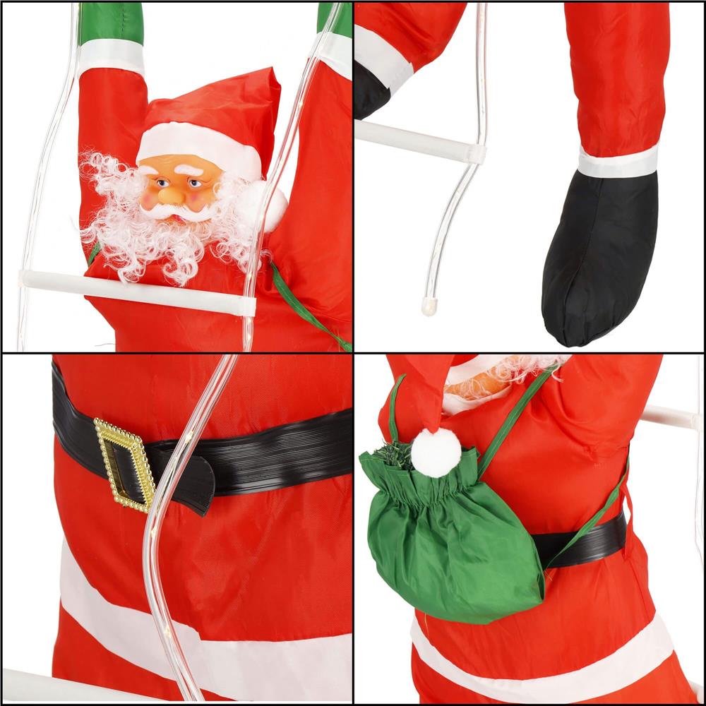 Figurina Craciun, Mos Craciun pe scara, cu iluminare LED, alimentare USB, pentru interior