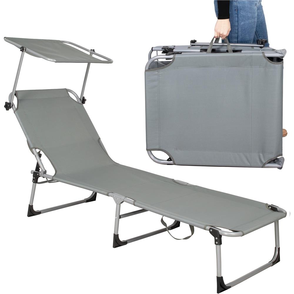 Sezlong pliabil cu parasolar, 188x57x38cm, sarcina 120kg, gri