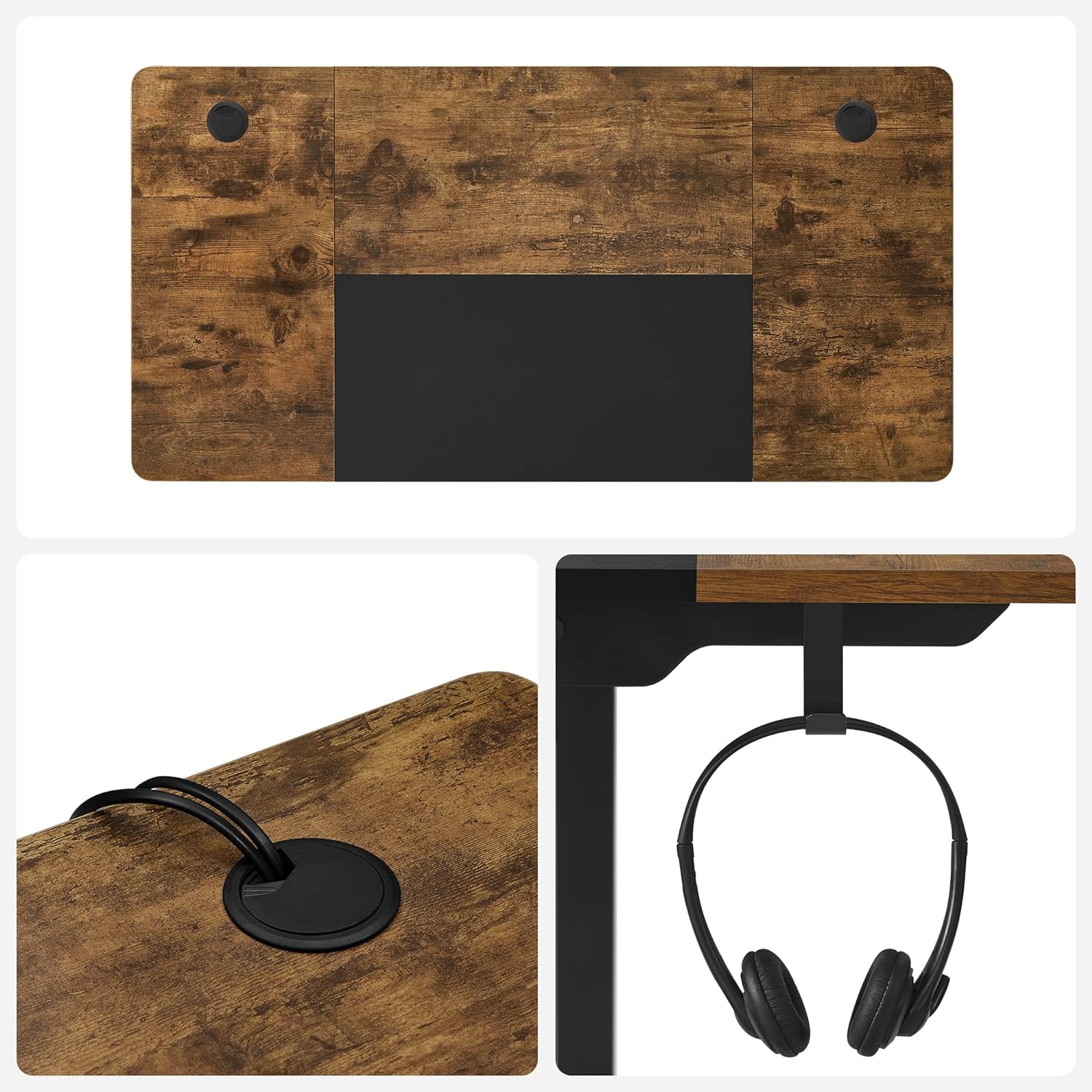 SONGMICS Birou cu reglaj electric pe inaltime, memorie cu 4 inaltimi, 60x120x(72-120)cm, maro rustic