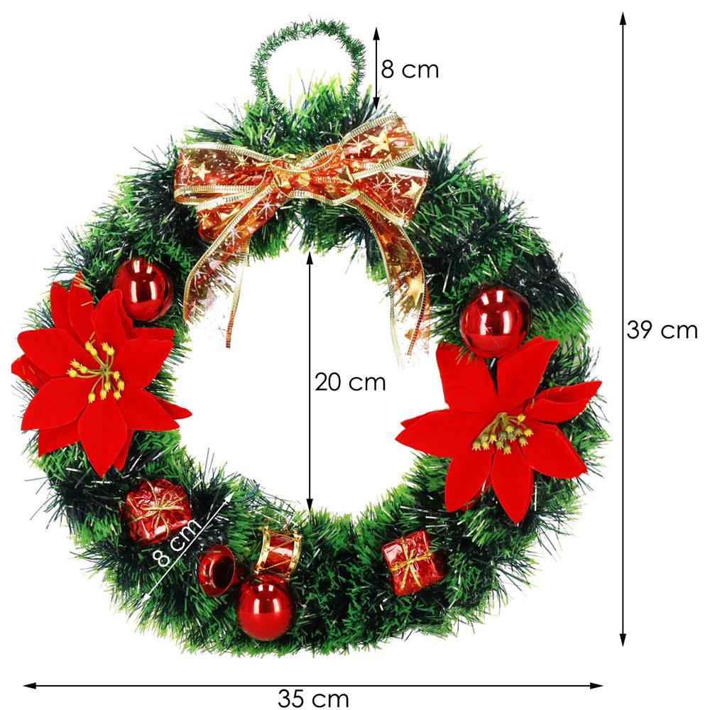 Coronita pentru Craciun, 35 cm, din brad artificial, cu decoratiuni, verde