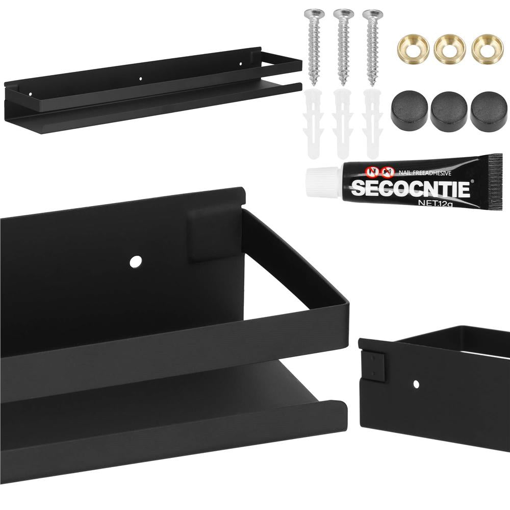 Raft de baie cu 2 sisteme instalare pe perete, aluminiu, 50x10x6cm, negru
