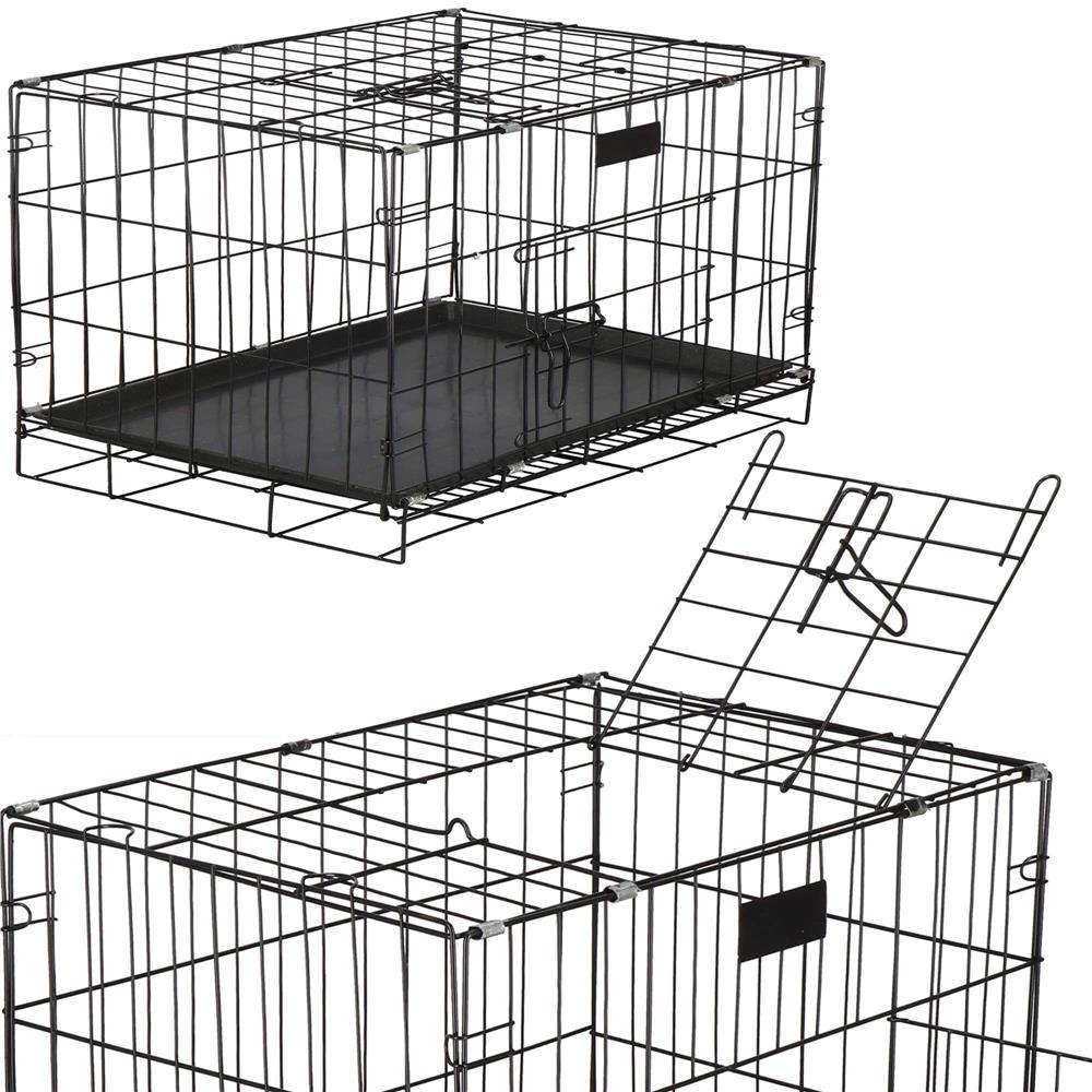 Cusca pentru animale, 2 usi, Pliabila din metal, XL, Negru, 93x67x56 cm