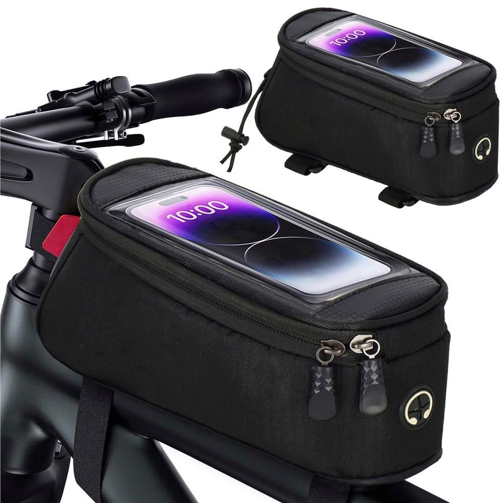 Geanta bicicleta impermeabila, cu buzunar pentru telefon, 19x10x10cm, negru