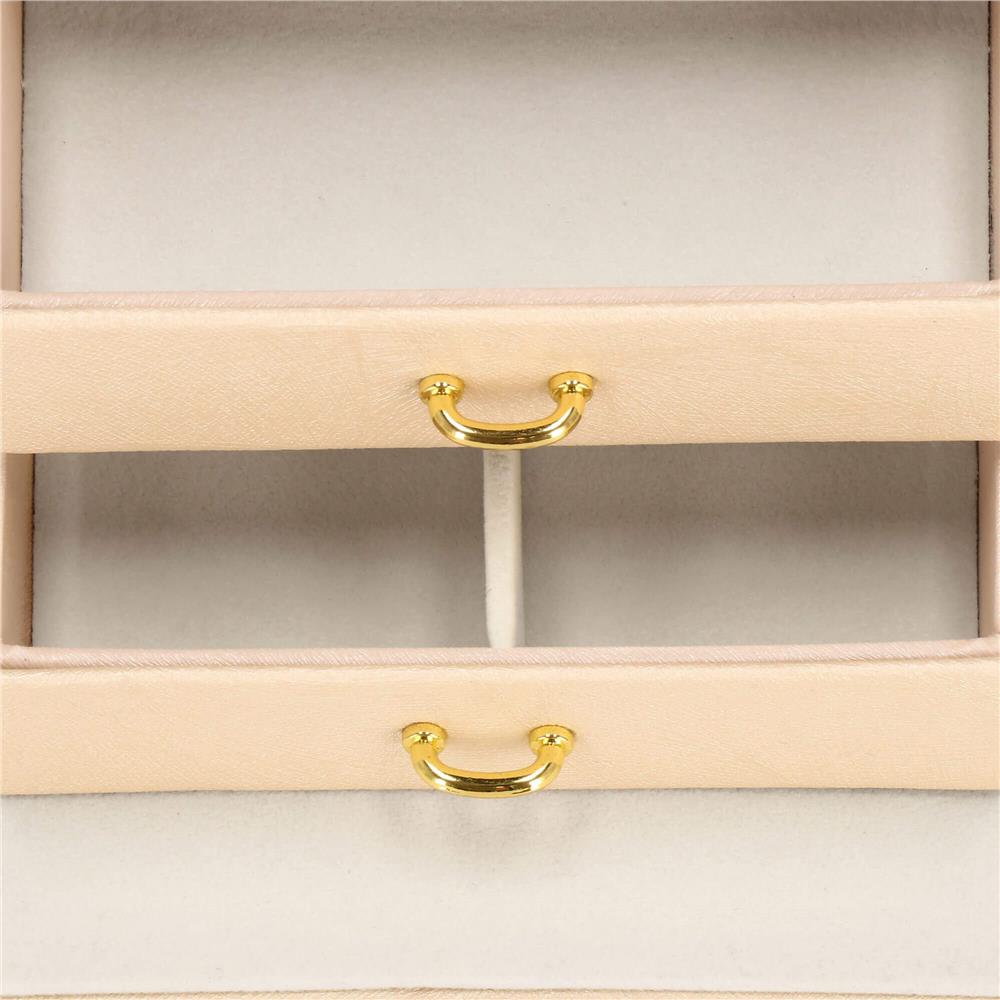 Cutie depozitare si organizare bijuterii, piele ecologica + velur, 18 x 13,5 x 14cm, crem