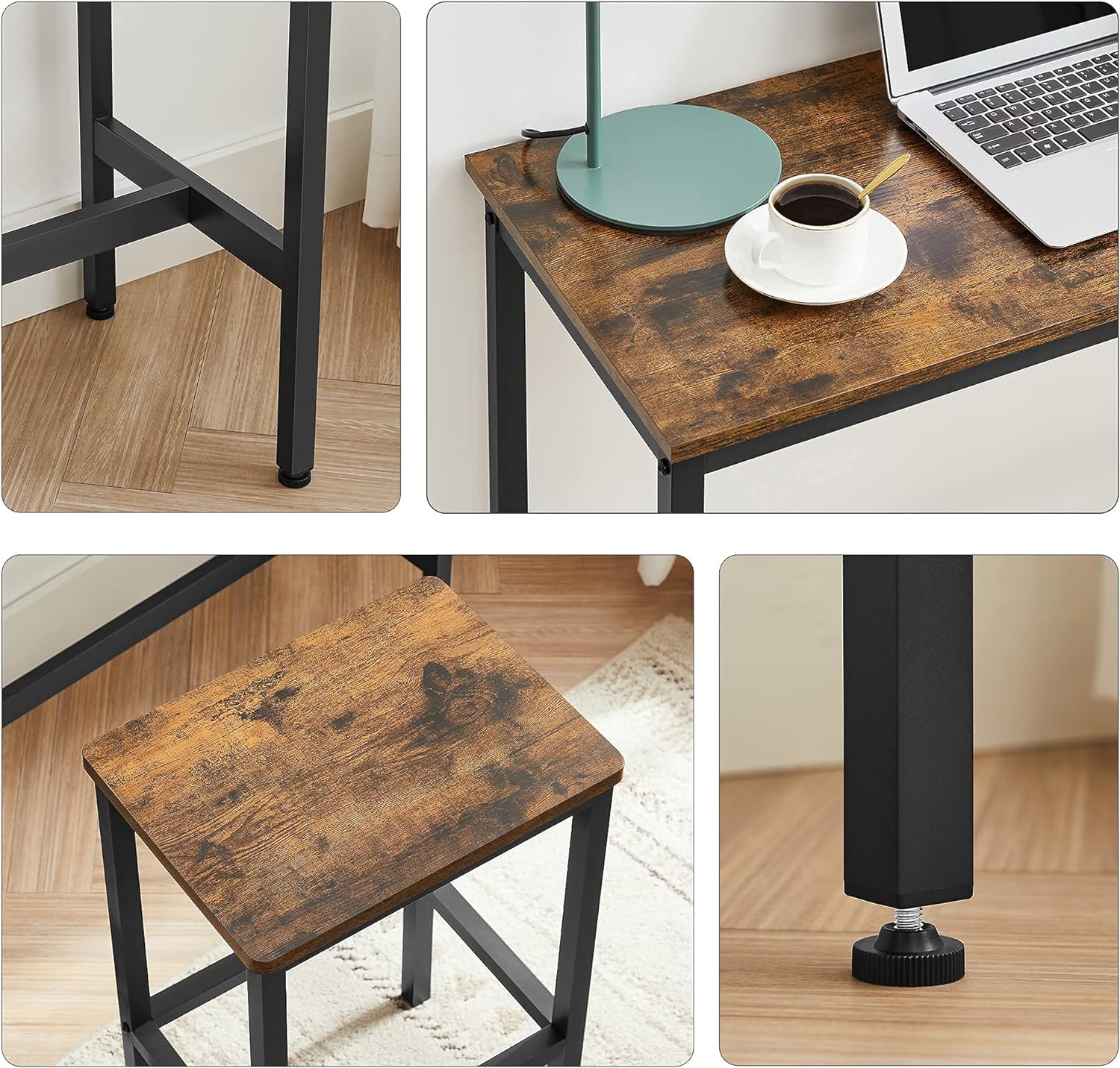 VASAGLE Set masa de bar cu 2 scaune, cadru din otel, blat lemn, design industrial, 100x40x90cm, maro rustic si negru