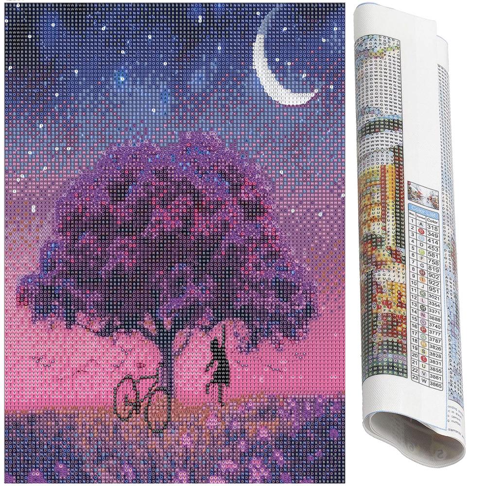 Set de broderie cu diamante 5D, 30x40cm, model Pom inflorit sub luna