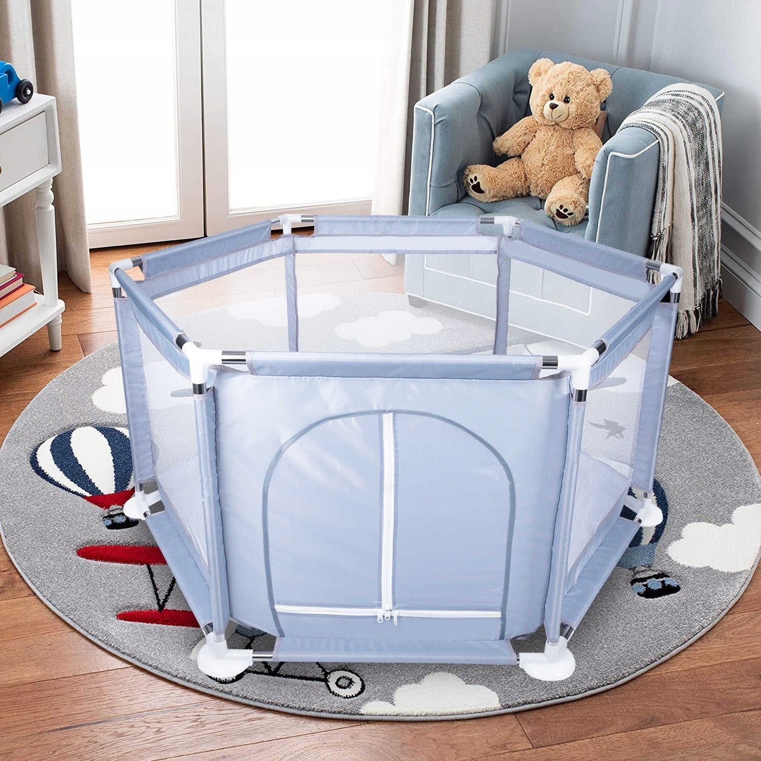 Tarc loc de joaca pentru copii sau bebe, material textil, gri, 130x60cm