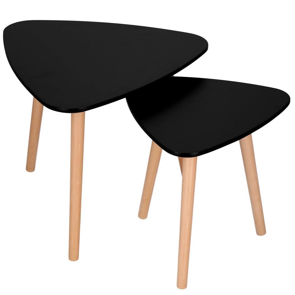 Set 2 mese de cafea, ovale, 54x45 cm si 41x40 cm, Blat MDF, Picioare lemn, Negru