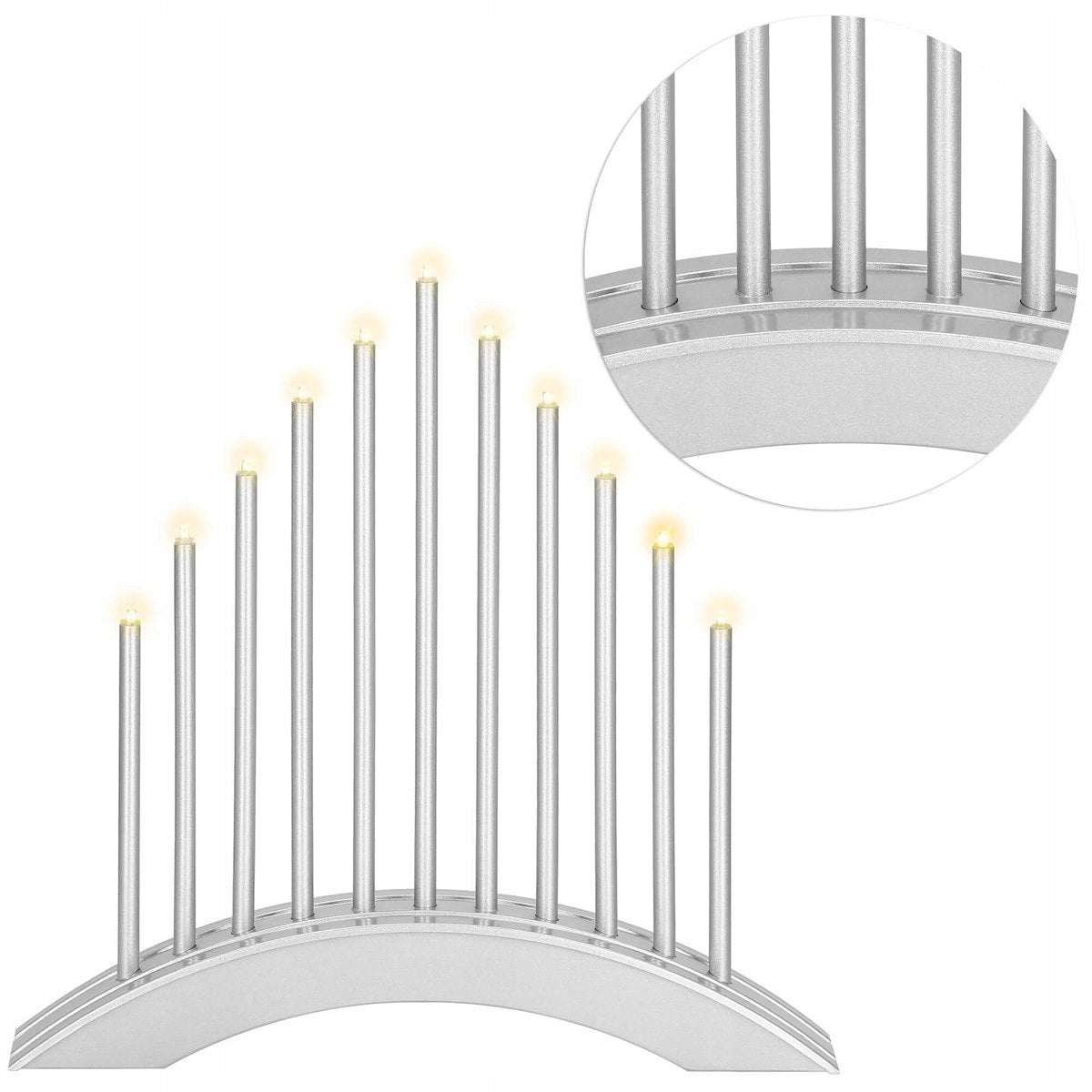 Lumanari decorative de Craciun, 11 becuri tip LED, culoare argintiu