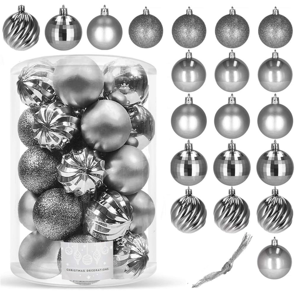 Set globuri de Craciun, 20 bucati, 5 modele, 6cm, argintiu