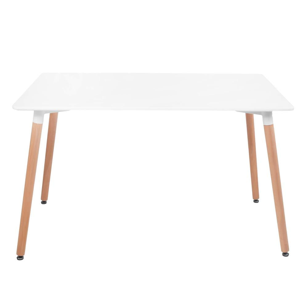 Masa dining bucatarie, dreptunghiulara, 120x80x74 cm, Blat MDF, Picioare lemn, Alb - 11