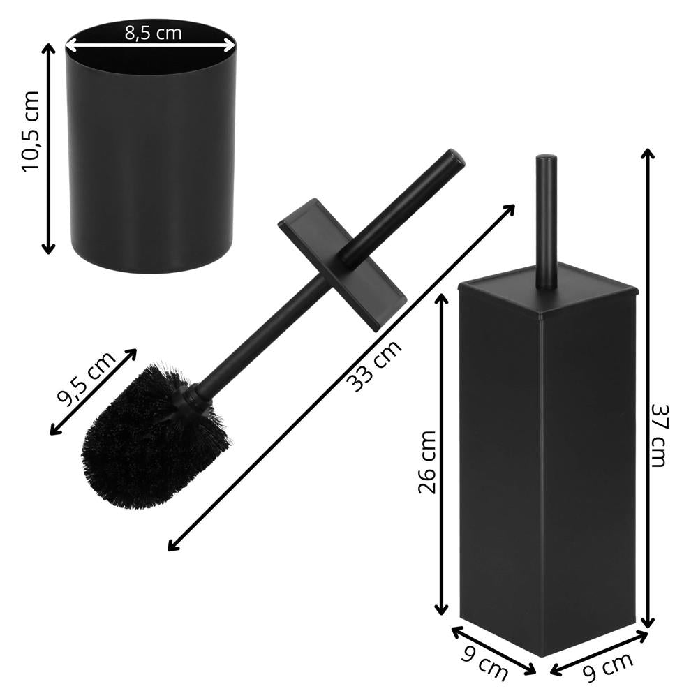Perie WC cu rezervor detasabil si capac, din metal, 37 cm, negru