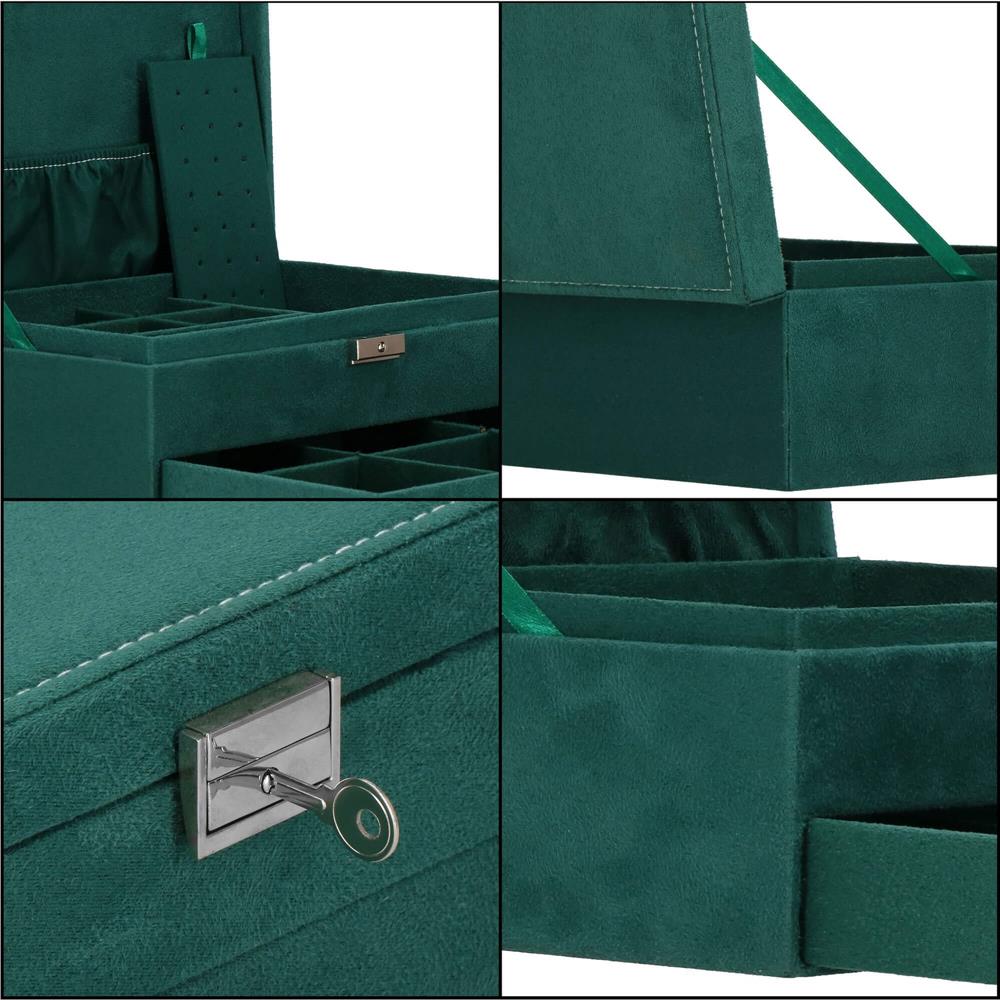 Cutie depozitare si organizare bijuterii, velur, 27 x 19 x 10,5 cm, verde