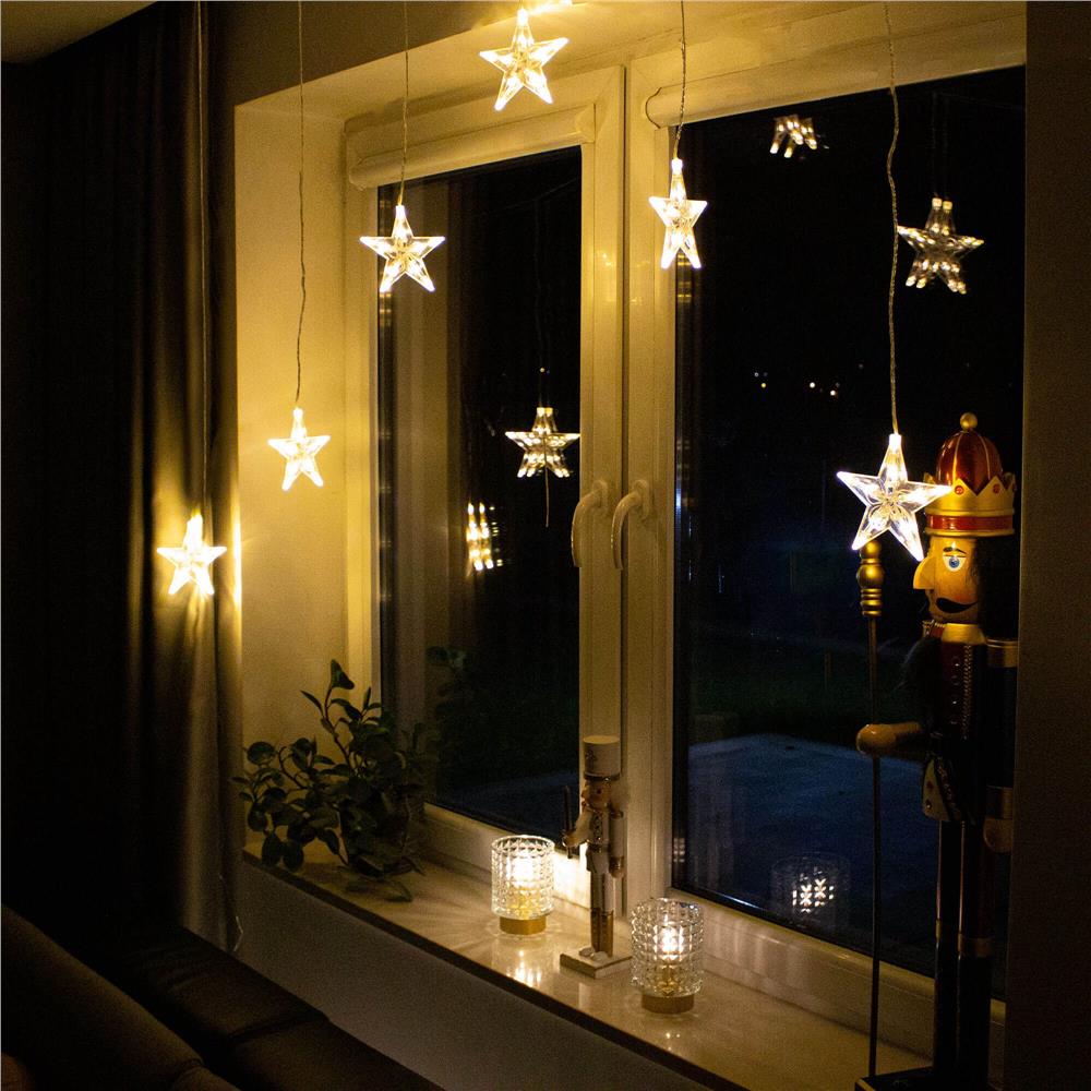 (DL) Ghirlanda luminoasa tip perdea cu stelute 72 LED-uri, 2m, pentru interior/exterior, iluminare alb