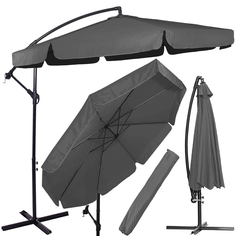 Umbrela de gradina cu brat lateral banana, cu husa, 300cm, gri