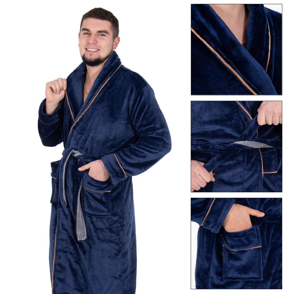 Halat de baie pentru barbati pana la genunchi, marimea L/XL, albastru marin